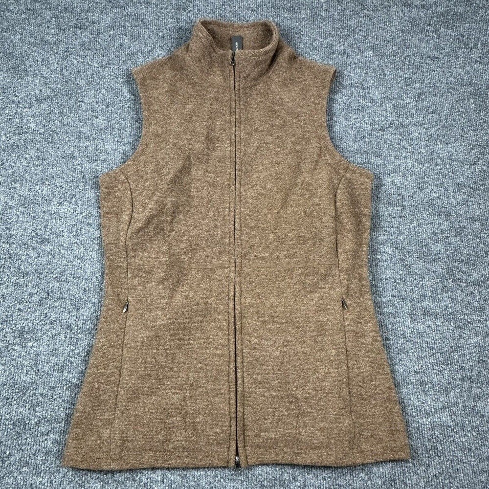 Ibex Vest Womens Small Brown ZQUE Wool Blend Full Zip Vest Sleeveless Mock Neck